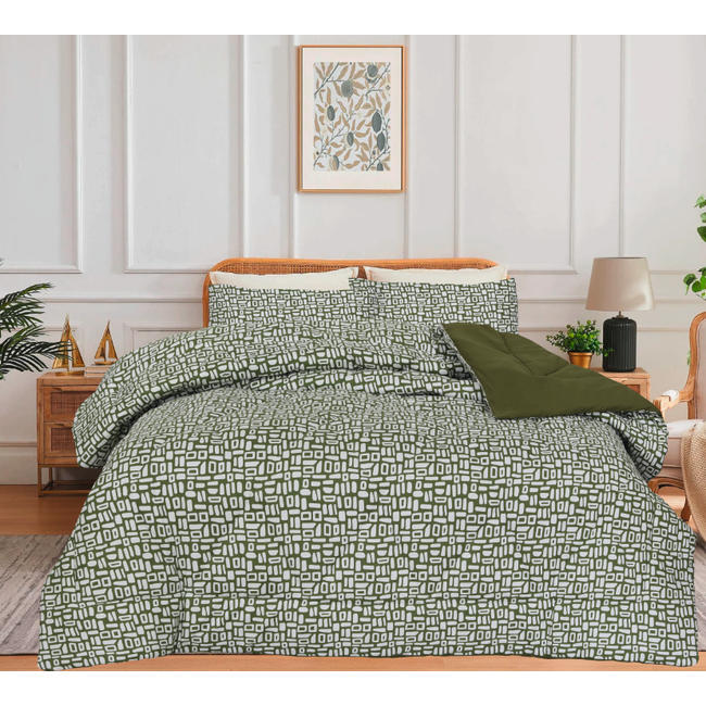 Dekbed zonder overtrek - inclusief kussensloop - Pebbles groen- Microvezel - 300gsm