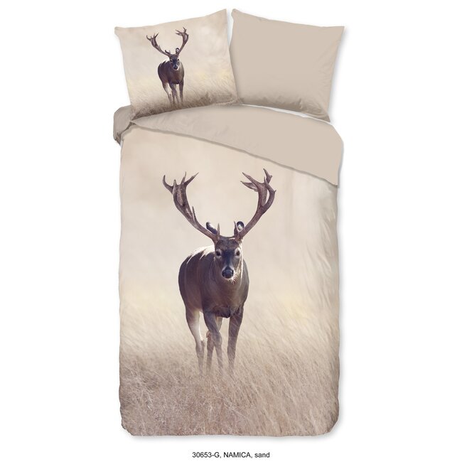 Good Morning Dekbedovertrek Namica Deer – Hert in Graslandschap – 140x220 cm – 100% Katoen – Inclusief Kussensloop 60x70 cm