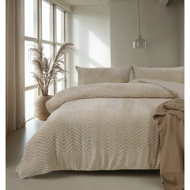 Sleeptime Chevron  Taupe - Teddy dekbedovertrek - microvezel