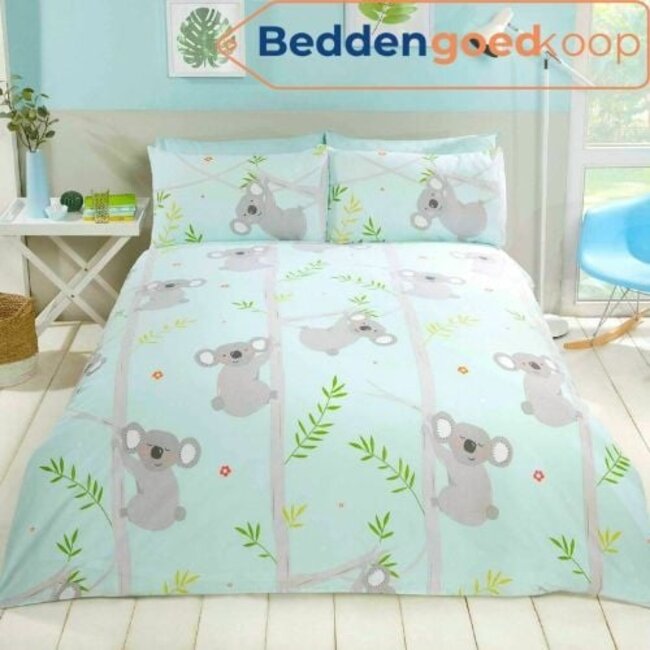 Dekbedovertrek 135x200 – Koala Fun – Blended Katoen – Turquoise – Zonder Instopstrook – Met Knoopsluiting