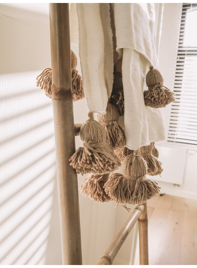 Pompom Plaid - Wit - Camel