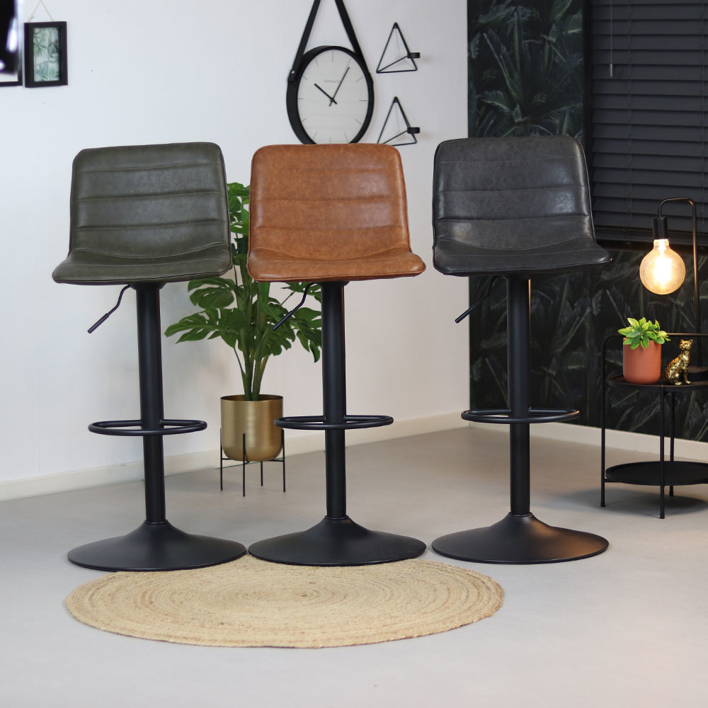 Barhocker Leder Neapel höhenverstellbar anthrazit 60-76 cm | MOBOLS