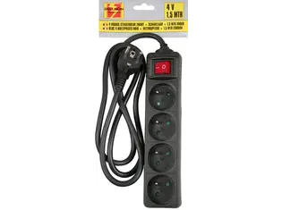 Stekkerdoos 4-voudig zwart | randaarde BE | 1,5m snoer Stekkerdoos 4-voudig zwart | randaarde BE | 1,5m snoer