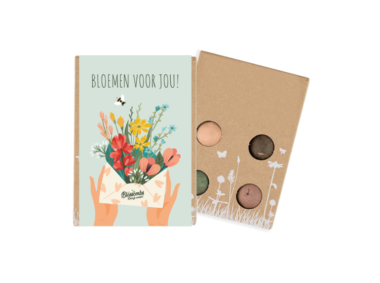 Blossombs giftbox mini | 4 zaadbommetjes | Bloemen voor jou Blossombs Blossombs giftbox mini | 4 zaadbommetjes | Bloemen voor jou