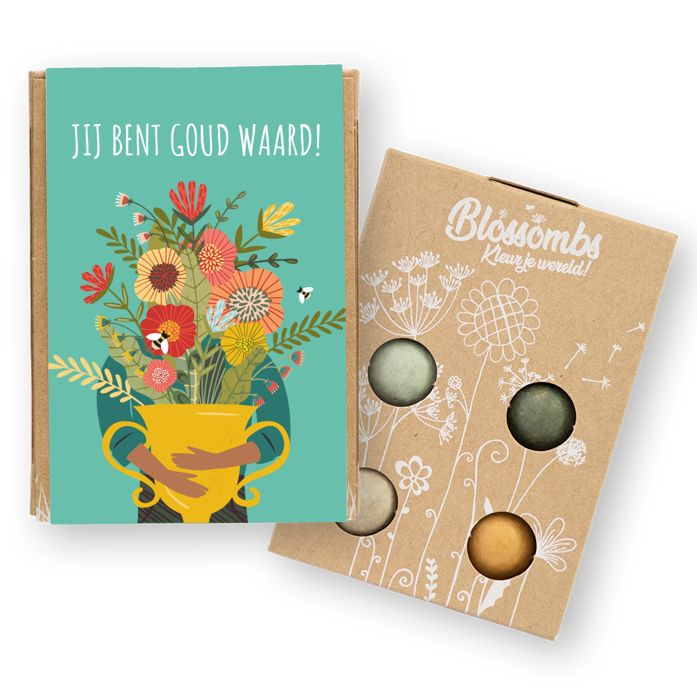 Blossombs Blossombs giftbox mini | 4 zaadbommetjes | Jij bent goud waard