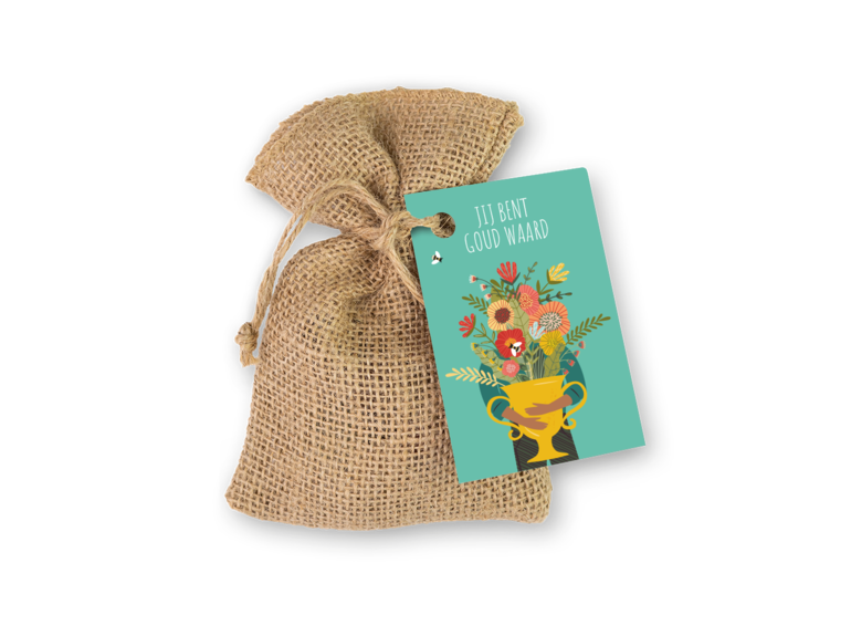 Blossombs Blossombs  jute zakje | 8 zaadbommetjes | Jij bent goud waard!
