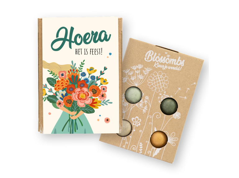 Blossombs giftbox mini | 4 zaadbommetjes | Hoera het is feest! Blossombs Blossombs giftbox mini | 4 zaadbommetjes | Hoera het is feest!