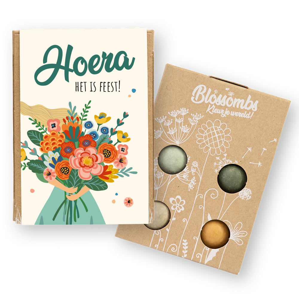 Blossombs Blossombs giftbox mini | 4 zaadbommetjes | Hoera het is feest!