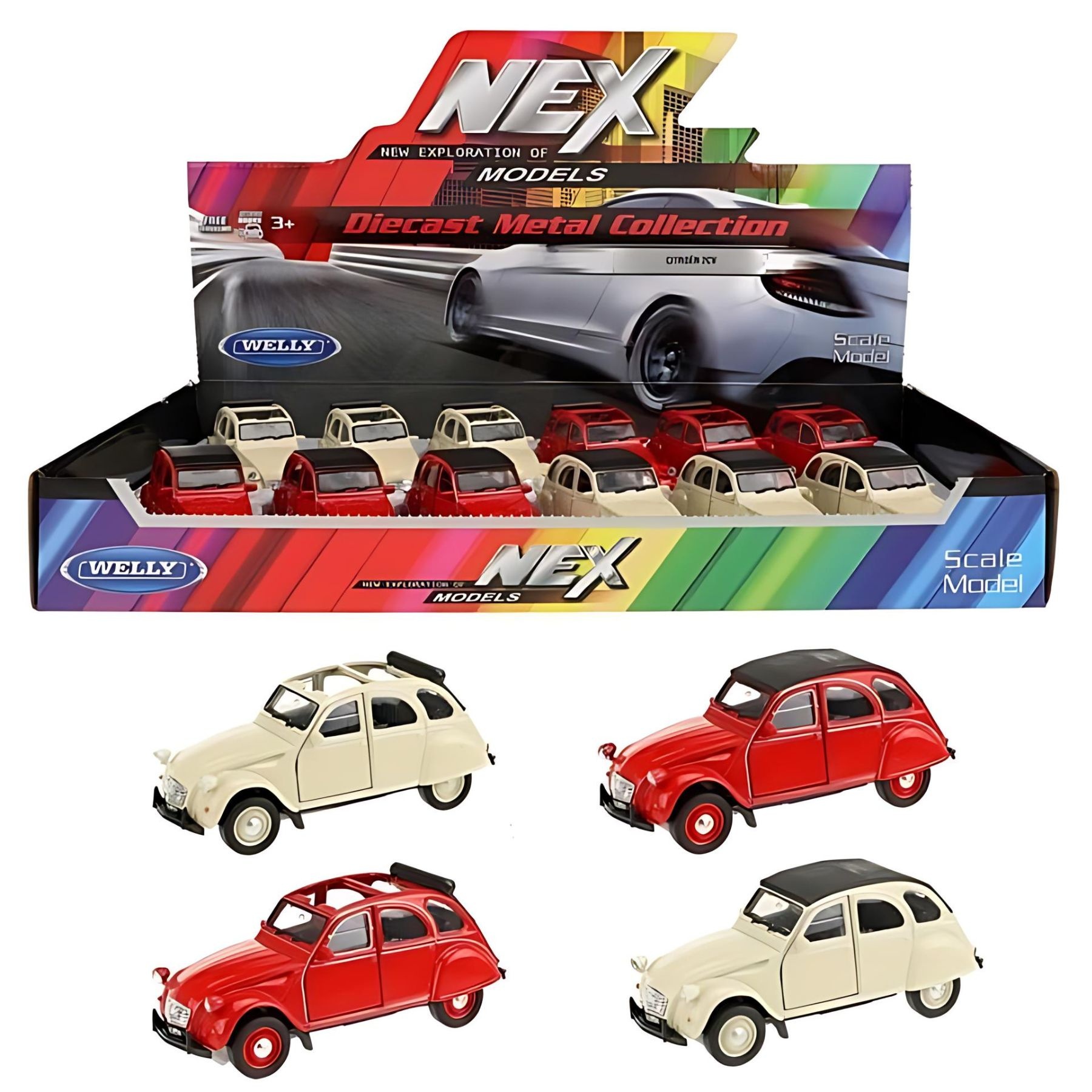 Welly WELLY Modelauto | Citroën 2CV met zonnedak | 11,5cm | 4 assorti