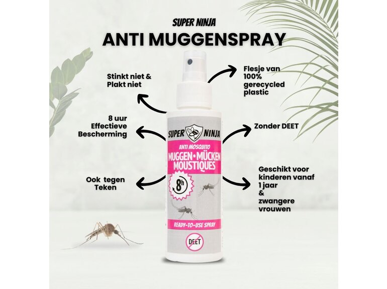 Super Ninja Super Ninja Muggenspray  - 100% DEET-vrij - 100ml