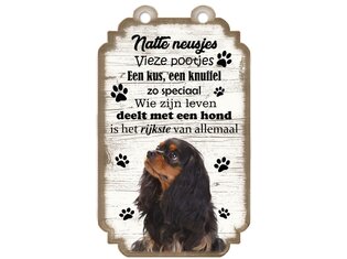 Tekstbord hout hond 20x12cm | King Charles Black & Tan