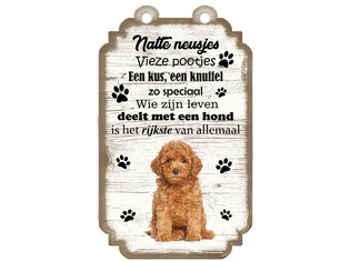 Tekstbord hout hond 20x12cm | Poedel Bruin