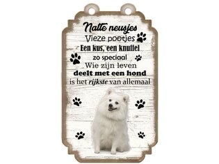 Tekstbord hout hond 20x12cm | Japanse Spits