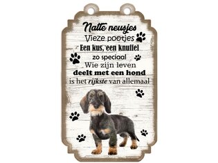 Tekstbord hout hond 20x12cm | Ruwharige Teckel