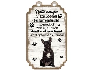 Tekstbord hout hond 20x12cm | Bulldog Zwart
