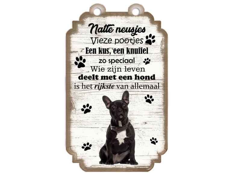Tekstbord hout hond 20x12cm | Bulldog Zwart Creatief Art Tekstbord hout hond 20x12cm | Bulldog Zwart