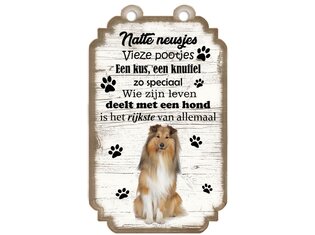 Tekstbord hout hond 20x12cm | Shetland Sheepdog