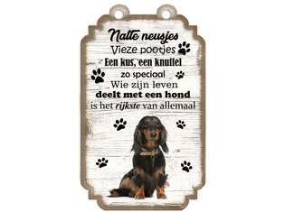 Tekstbord hout hond 20x12cm | Teckel Langharig
