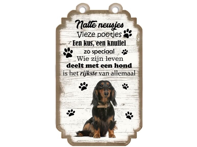 Tekstbord hout hond 20x12cm | Teckel Langharig Creatief Art Tekstbord hout hond 20x12cm | Teckel Langharig