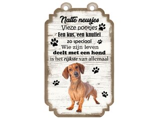 Tekstbord hout hond 20x12cm | Teckel Kortharig