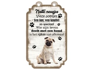 Tekstbord hout hond 20x12cm | Mopshond