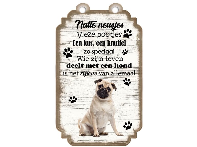 Tekstbord hout hond 20x12cm | Mopshond Creatief Art Tekstbord hout hond 20x12cm | Mopshond