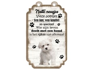 Tekstbord hout hond 20x12cm | Malteser