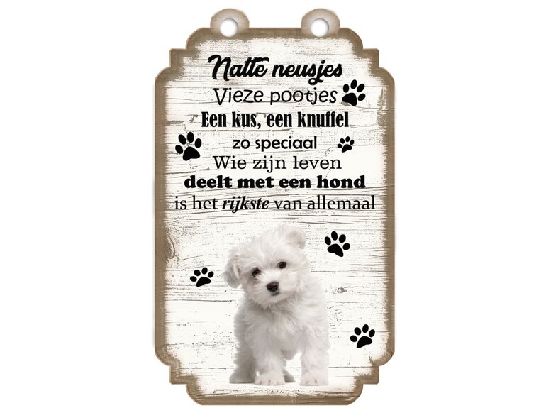 Creatief Art Tekstbord hout hond 20x12cm | Malteser