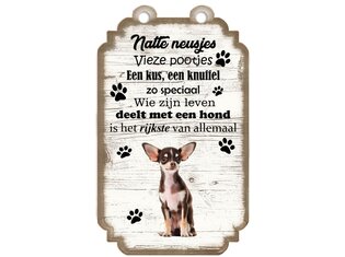 Tekstbord hout hond 20x12cm | Chihuahua Kortharig Bruin