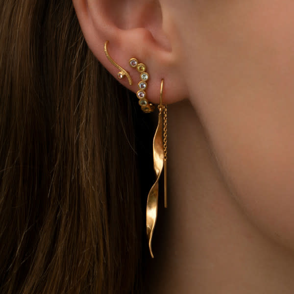 long Twisted hammered chain earring gold-2