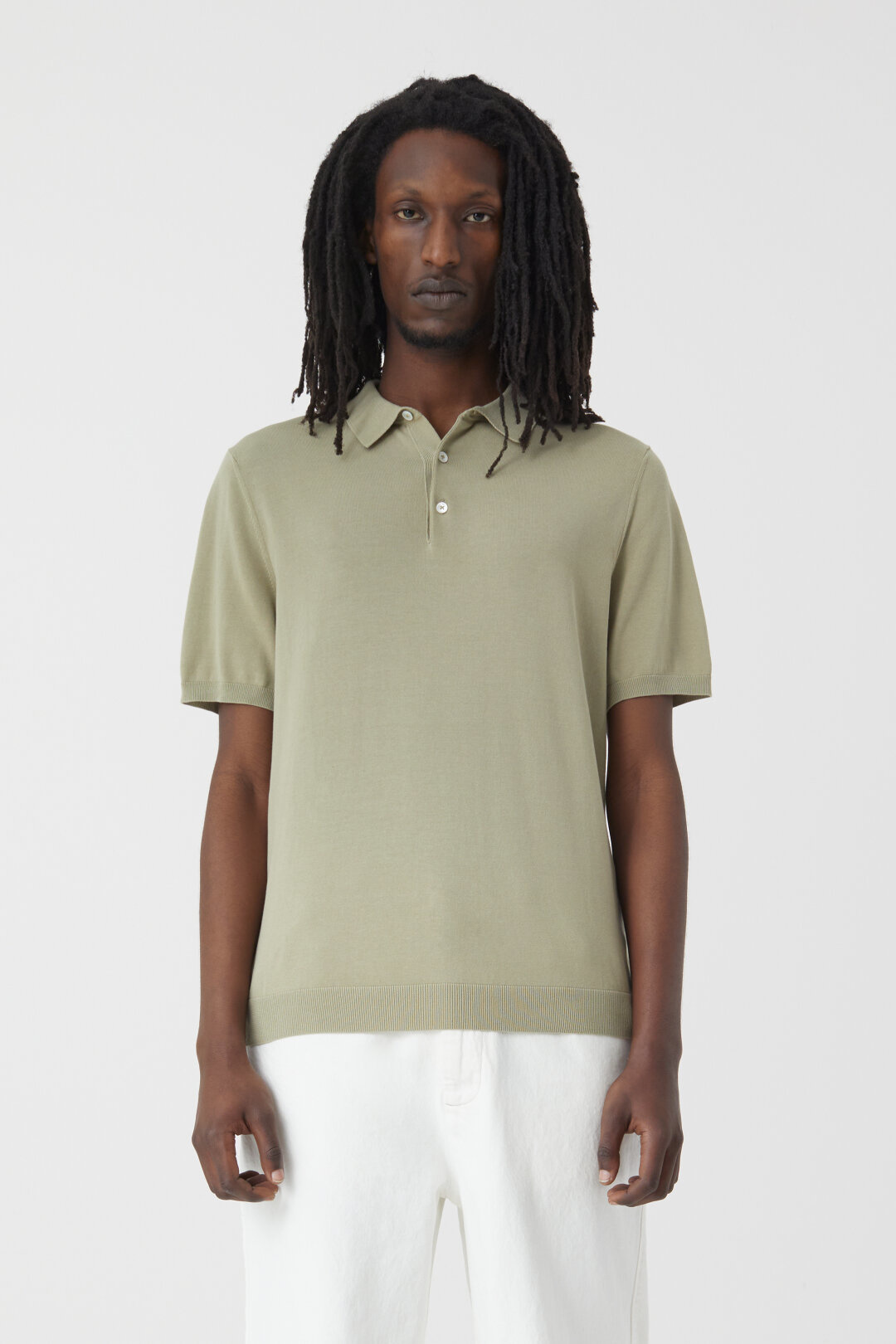 Knitted polo light moss-1