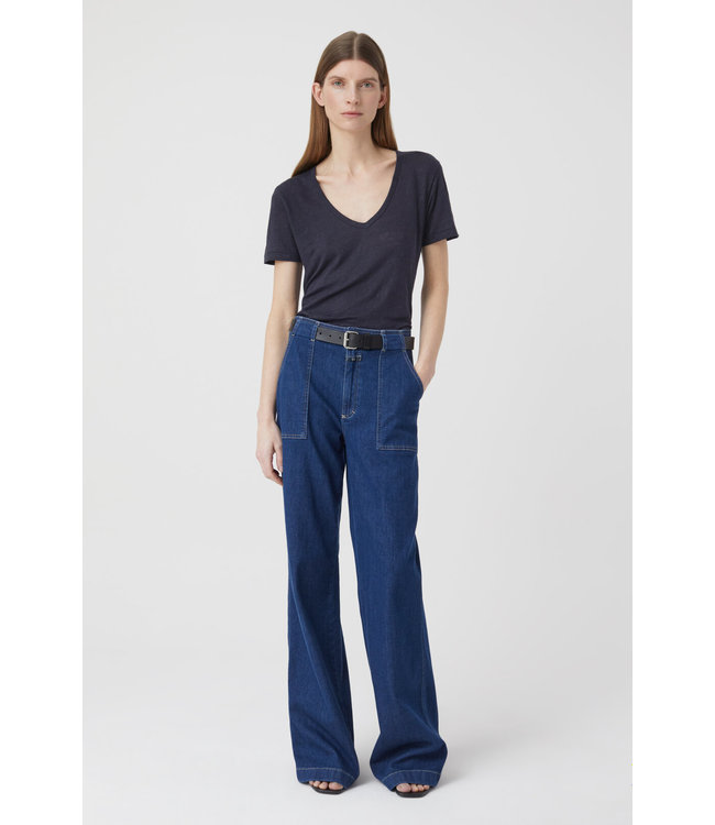 Closed T shirt v neck linnen dark blue