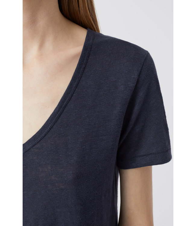 Closed T shirt v neck linnen dark blue