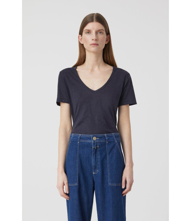Closed T shirt v neck linnen dark blue
