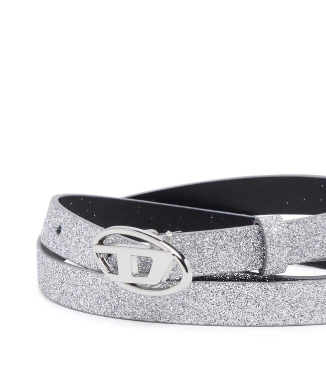 Diesel Oval D logo B-1 DR belt silver  glitter 15