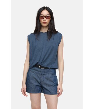 Closed Pleated sleeveless linnen top space blue