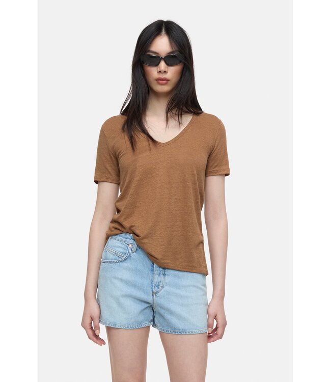 Closed T shirt v neck linnen arabica espresso