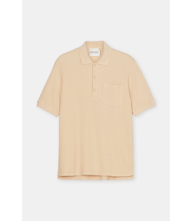 Closed Short sleeve polo cotton waffle sahara sand