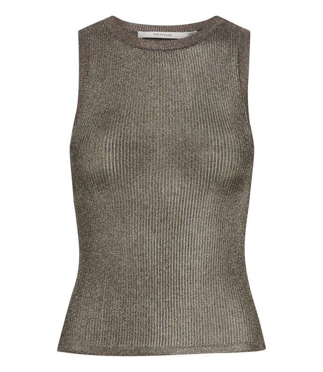 Gestuz Silvi top rib warm grey metallic