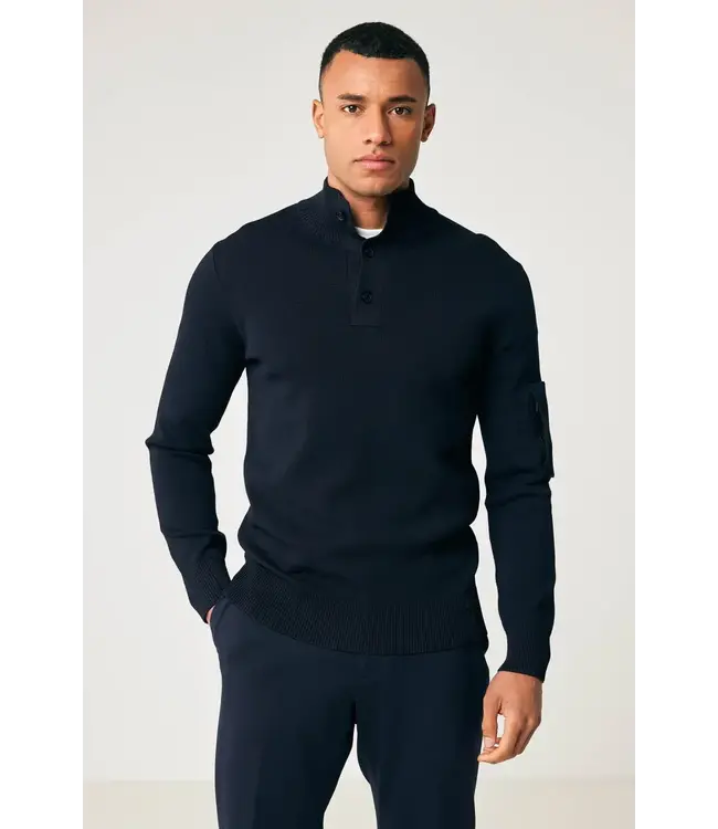 Genti Cool Dry Turtle Knit 3 buttons 010 navy