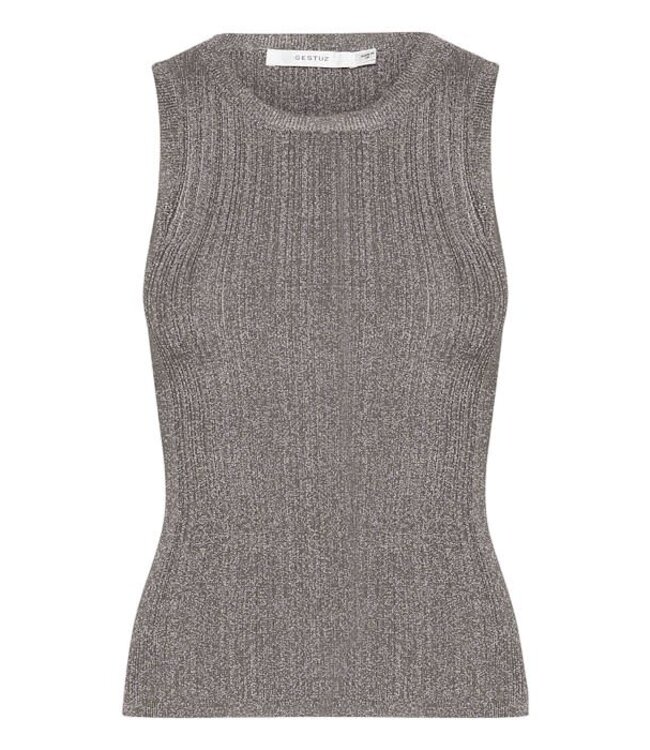 Gestuz Silvi top rib warm grey metallic