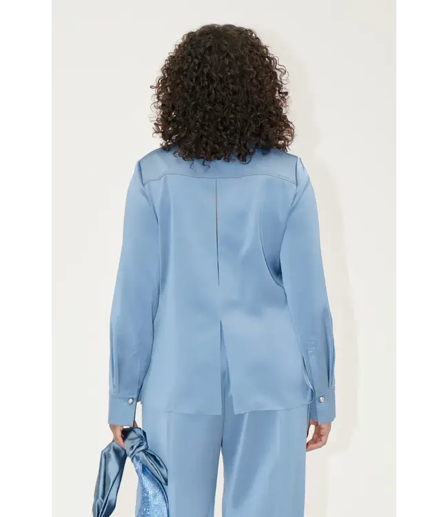 Stine Goya Collared Fitted Shirt Satin Blue