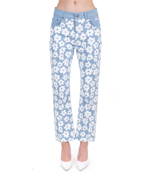 MSGM Pantalone Flowers Light Blue