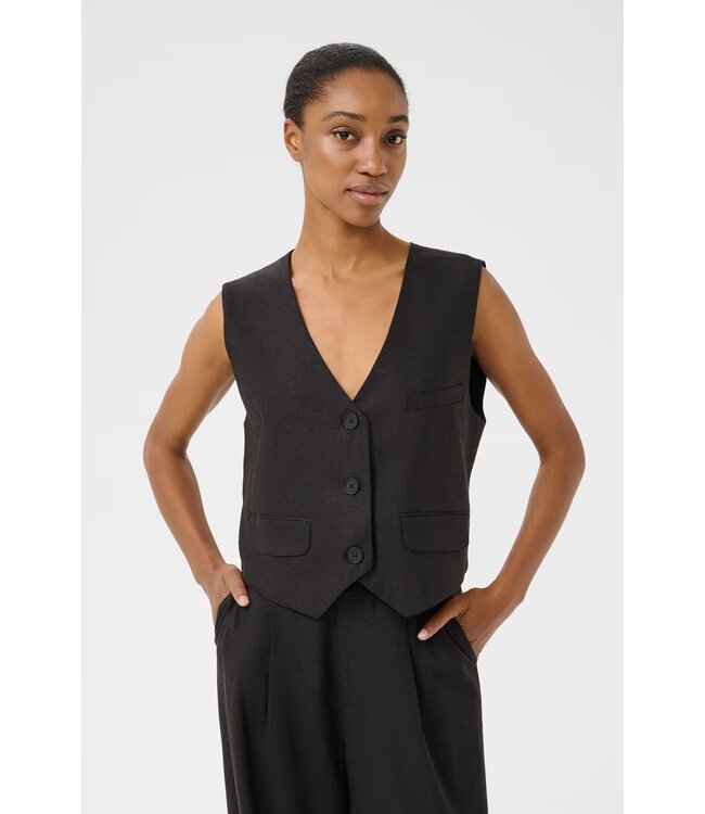 Gestuz Elarah Linnen Waistcoat Black