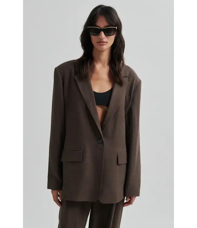 Second Female Lino New Fit Blazer Chocolate Brown