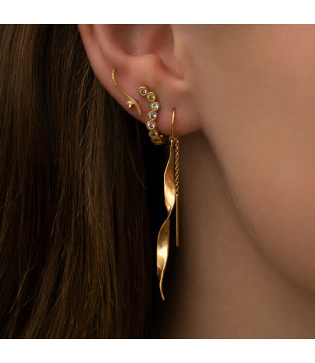 Stine A Jewelry long Twisted hammered chain earring gold