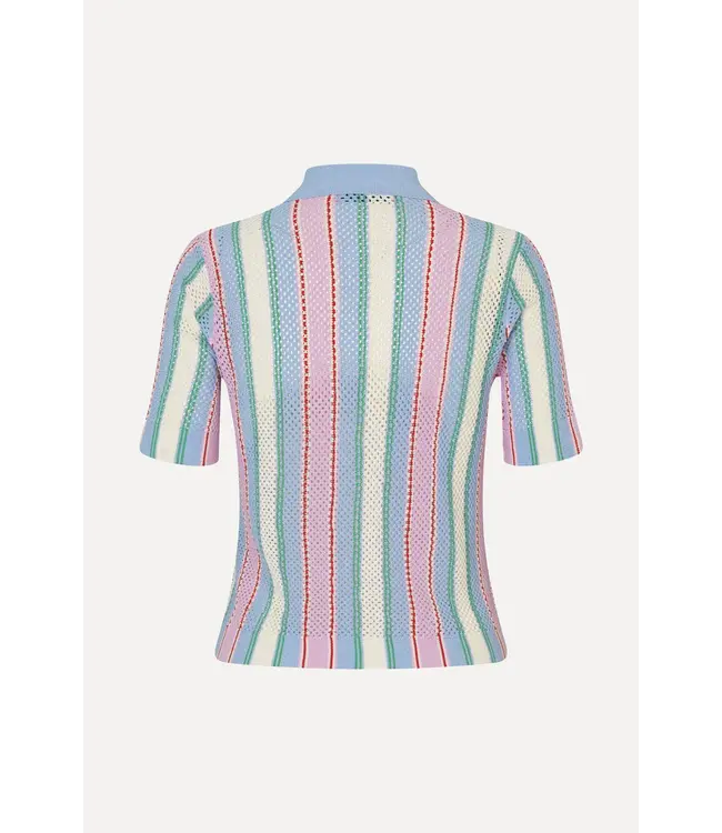 Stine Goya Short Sleeve Crochet Polo Pastel Stripes