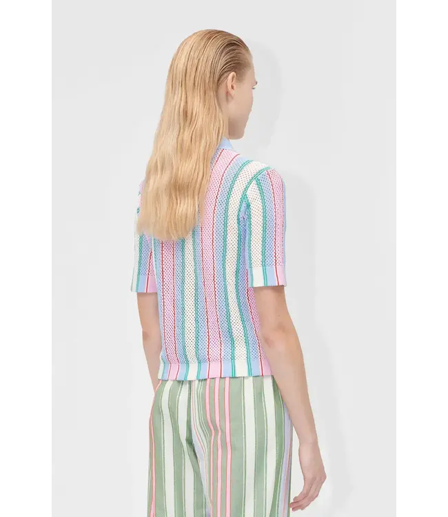 Stine Goya Short Sleeve Crochet Polo Pastel Stripes