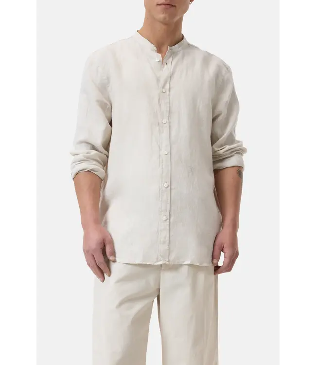 Closed Collarless Shirt Lime Beige