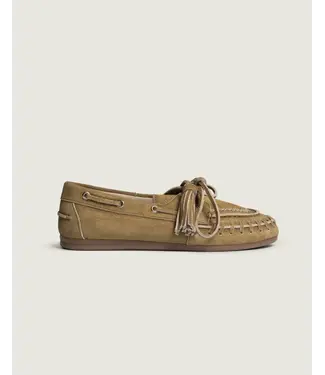 Posa Boat Loafer Fringe Suede Tan